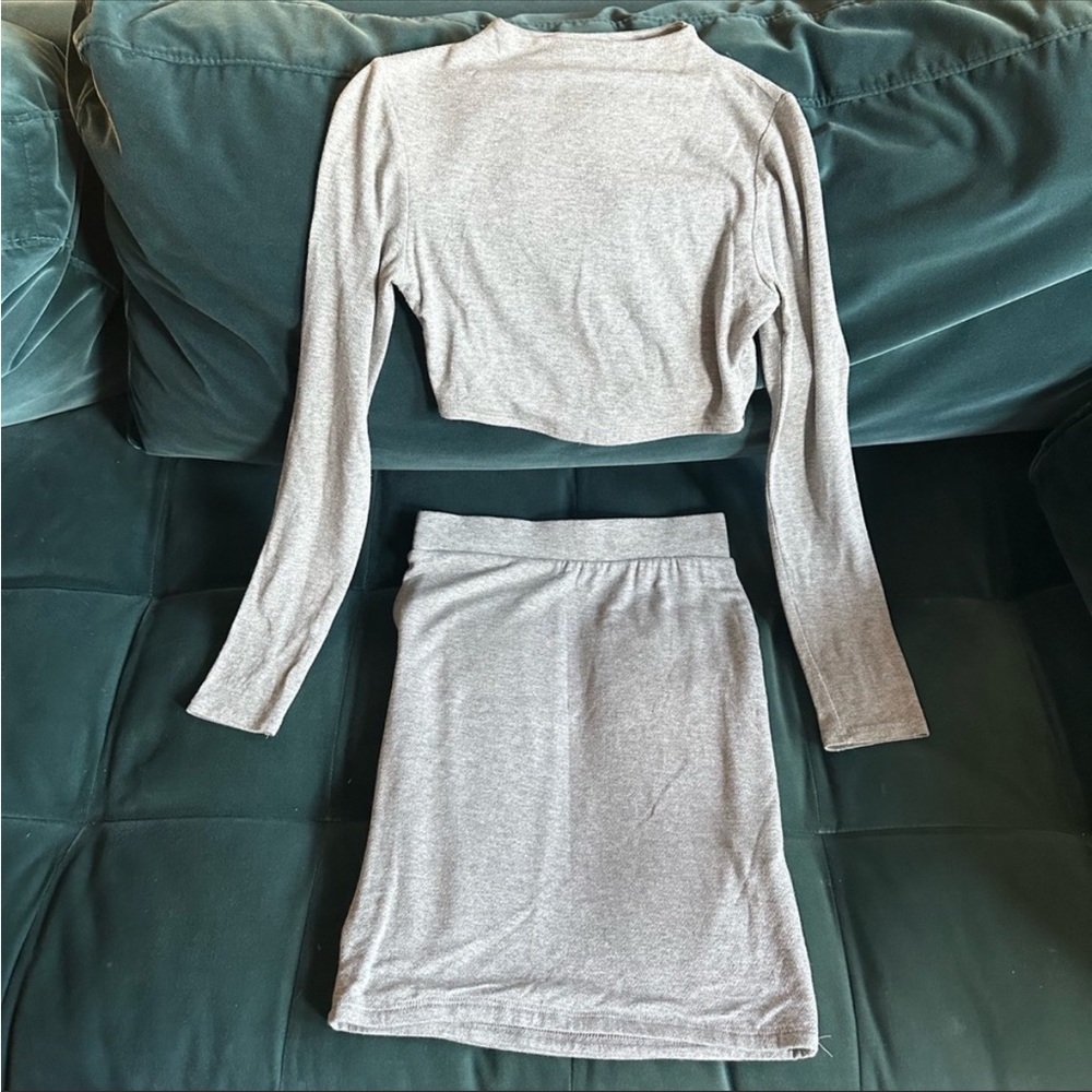 Naked Wardrobe grey mini skirt crop top set size small ✨